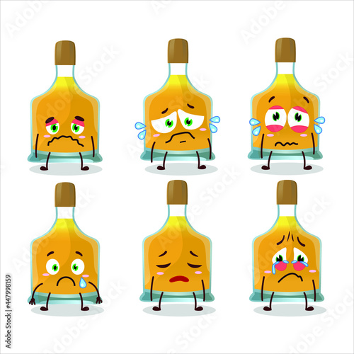 Vodka bottle cartoon character with sad expression. Vector illustration