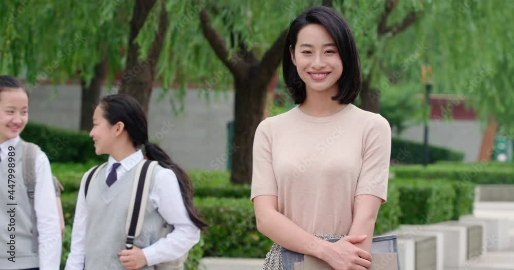 Teacher and students on campus,4K Teacher and students on campus,4K