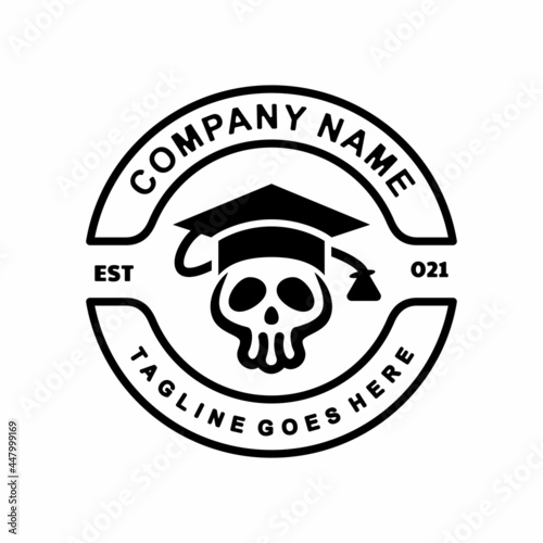 Education Skull with student hat. Label Stamp, Badge, Emblem, Logo design vector