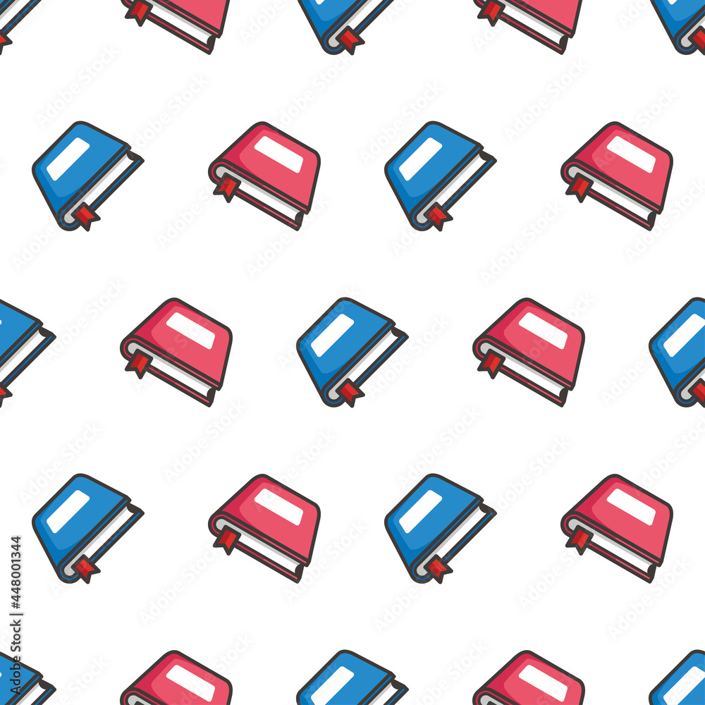 Simple seamless pattern of red and blue books colored cartoon style illustration background template vector Simple seamless pattern of red and blue books colored cartoon style illustration background template vector