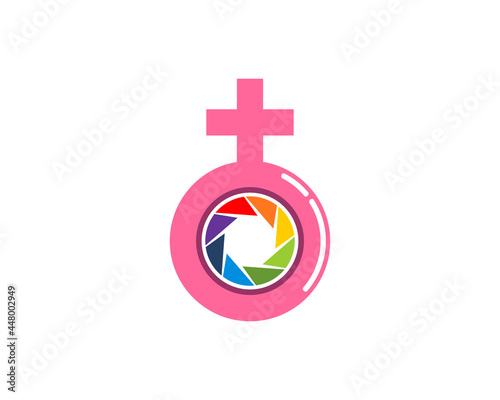 Female gender symbol with camera lens inside