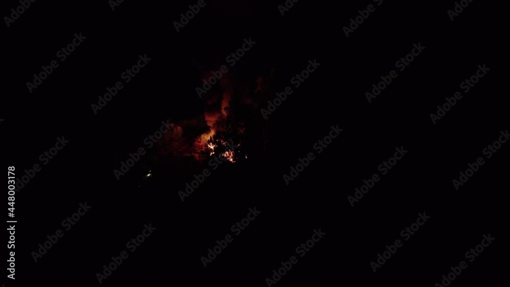 night fire in the forest fire is burning smoke is flying overhead night fire in the forest fire is burning smoke is flying overhead