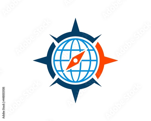 Modern compass with abstract globe earth inside