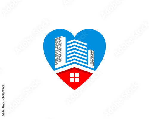 House real estate in the love shape logo