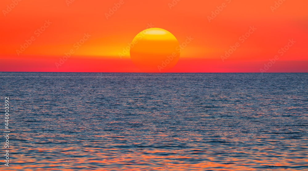 Panorama of orange sunset over  sea - Alanya, Turkey