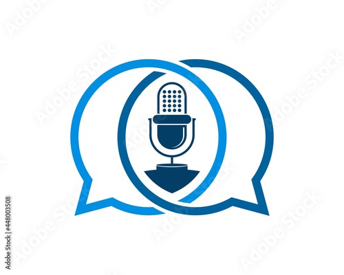 Double bubble chat with podcast microphone inside