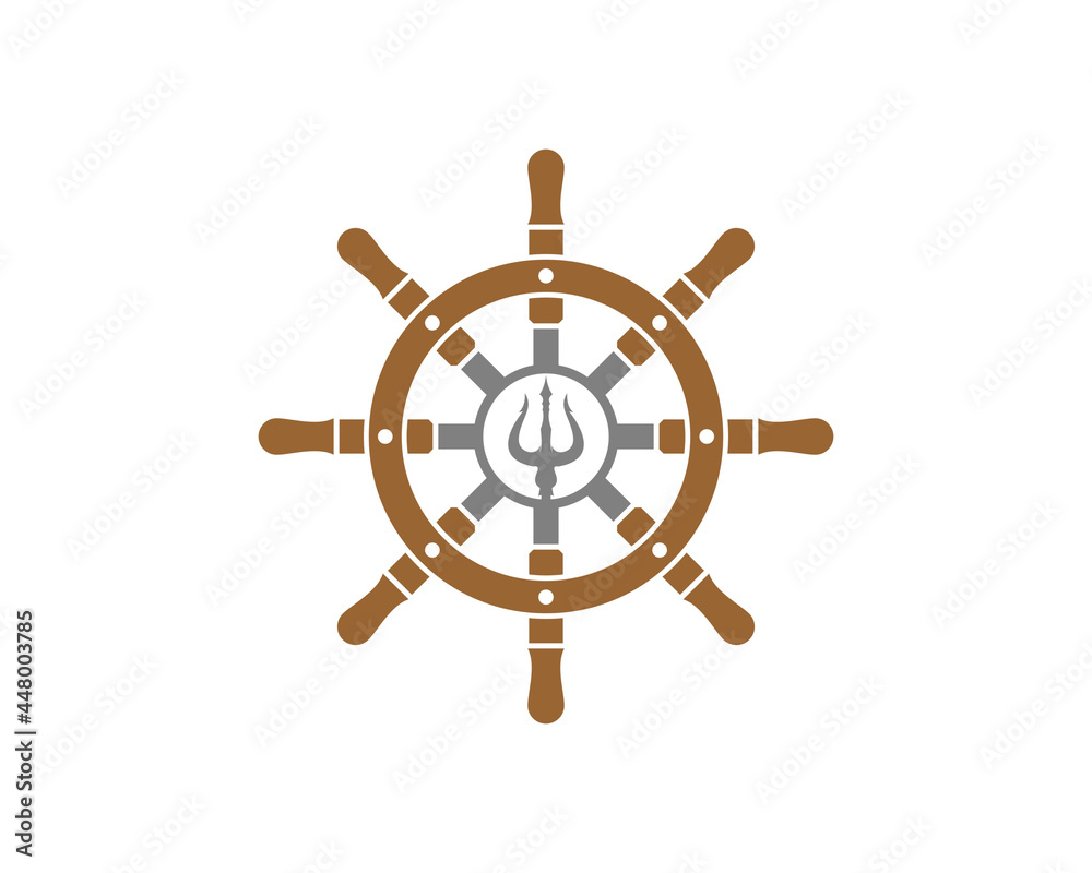 Obraz premium Ship steering wheel with trident in the middle