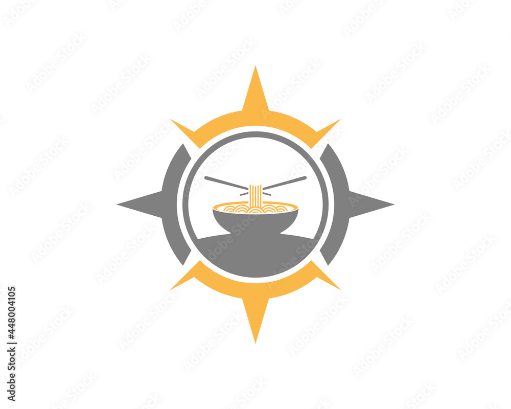 Ramen noodles inside the compass logo Ramen noodles inside the compass logo