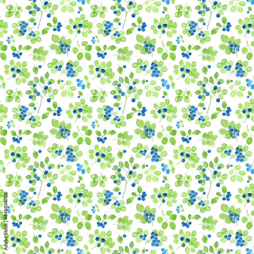 Watercolor blueberries seamless pattern on a white background Watercolor blueberries seamless pattern on a white background