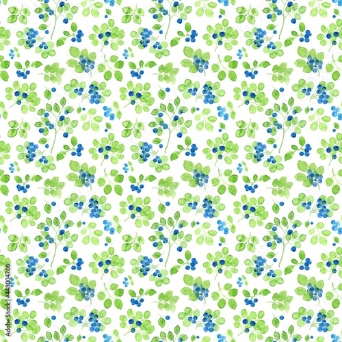 Watercolor blueberries seamless pattern on a white background 