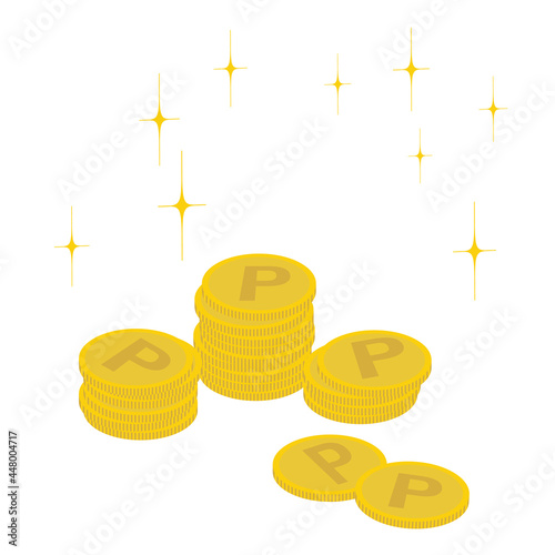 vector illustration in which multiple glittering point coins are piled up.