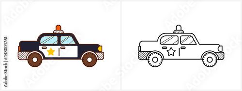 Police car coloring page. Police car side view