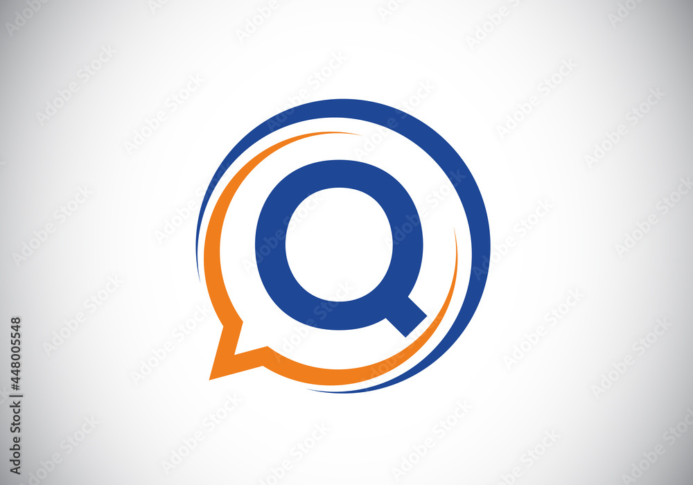 Initial Q monogram letter alphabet with a bubble chat icon. Talking, chatting logo concept. Modern logo design for a consultancy business, and company identity. Initial Q monogram letter alphabet with a bubble chat icon. Talking, chatting logo concept. Modern logo design for a consultancy business, and company identity.