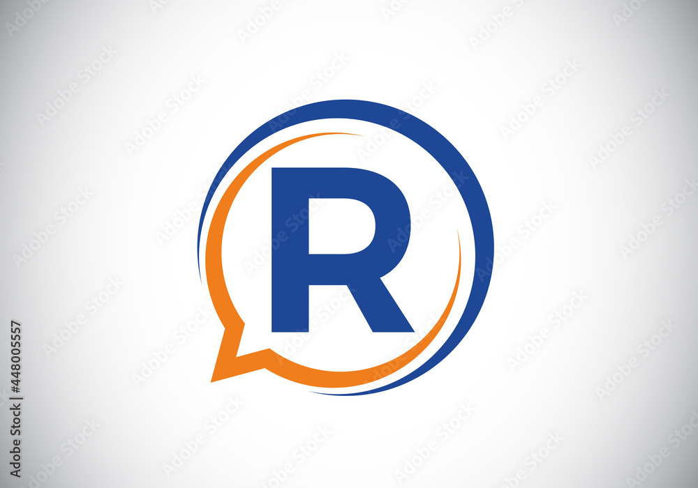 Initial R monogram letter alphabet with a bubble chat icon. Talking, chatting logo concept. Modern logo design for a consultancy business, and company identity. Initial R monogram letter alphabet with a bubble chat icon. Talking, chatting logo concept. Modern logo design for a consultancy business, and company identity.