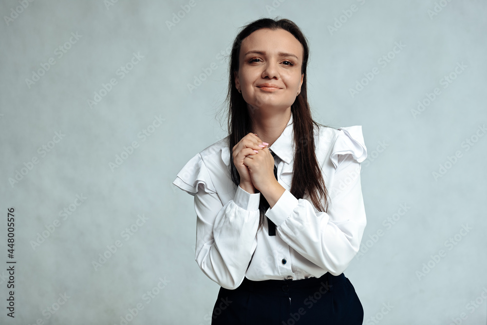 young woman with a smile looking up young woman with a smile looking up