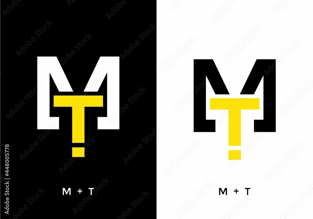 Fototapeta premium White black and yellow color of MT initial letter