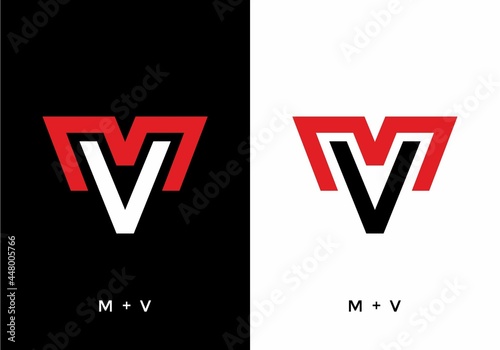 White black and red color of MV initial letter