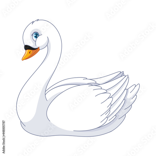 Fototapeta Naklejka Na Ścianę i Meble -  Cute white swan. Cartoon vector illustration