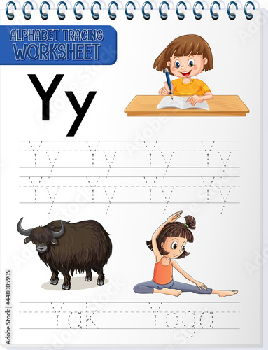 Alphabet tracing worksheet with letter Y and y