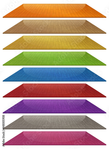 Set of different colour wooden floor tiles isolated on white background