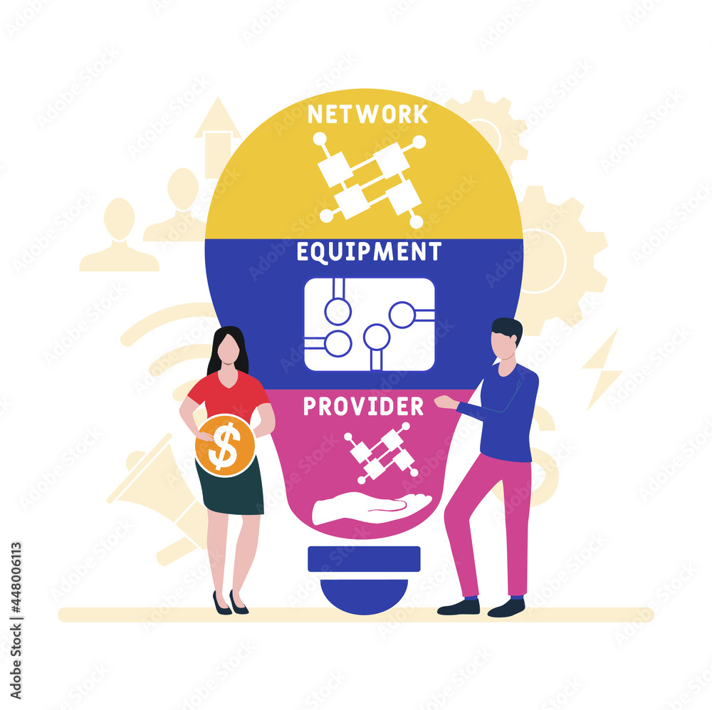 Flat design with people. NEP - Network Equipment Provider acronym. business concept background. Vector illustration for website banner, marketing materials, business presentation, online advertising