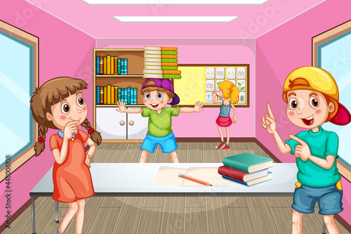 Students spending time during break time in the classroom