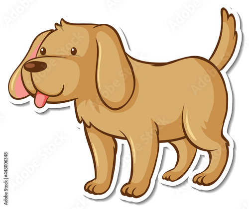 A sticker template with a brown dog cartoon character