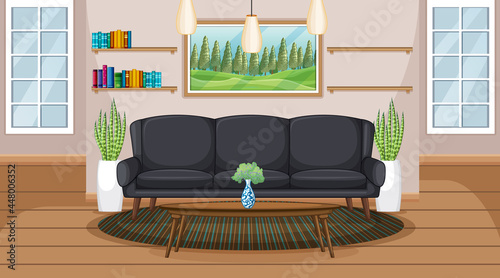 Living room interior scene with furniture and living room decoration