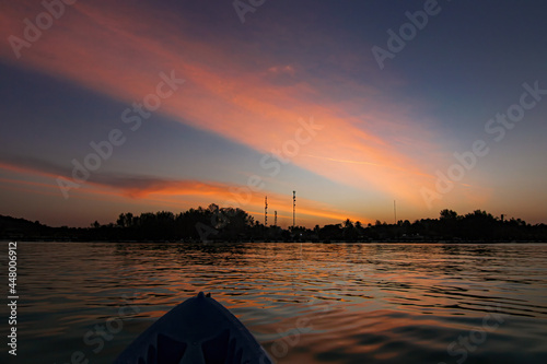 Travel island Koh Lipe view from kayak boat with evening sunset and twilight cloud sky background landscape in Thailand
