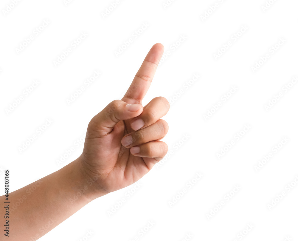 Woman hand touching screen Isolated on white background Woman hand touching screen Isolated on white background