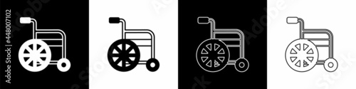 Set Wheelchair for disabled person icon isolated on black and white background. Vector