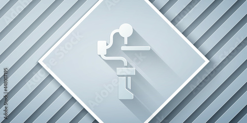 Paper cut Gimbal stabilizer for camera icon isolated on grey background. Paper art style. Vector