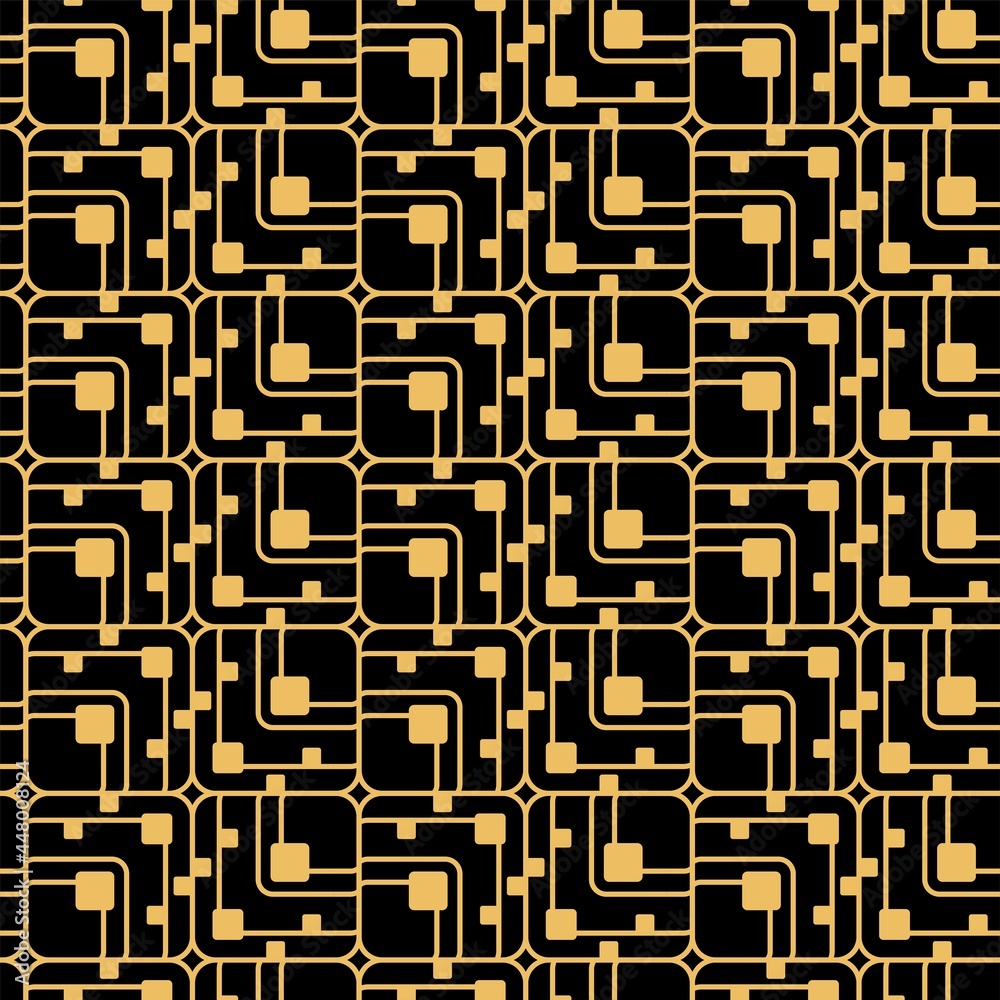 Abstract Seamless background designs on Black. Bright Golden ornament. for textile, wrapping, wedding invitation. Damask woman pattern