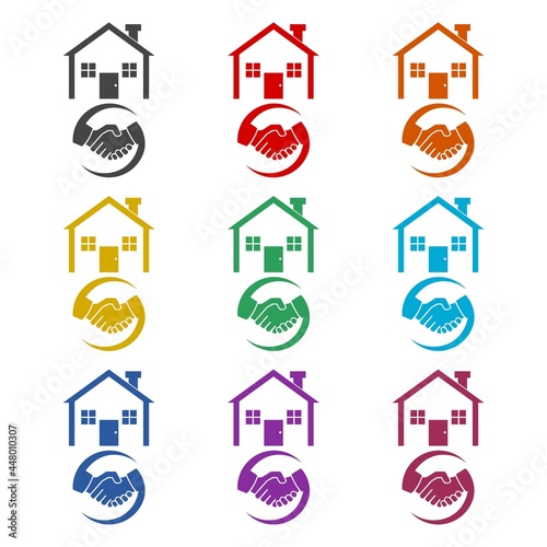 House buying handshake glyph color icon set