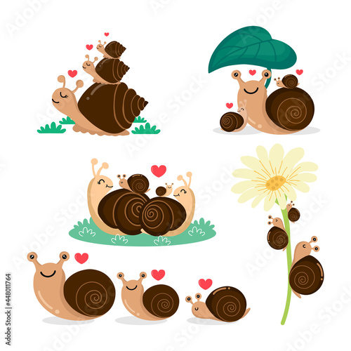 Happy snail family cartoon.Vector illustration in the cartoon style.