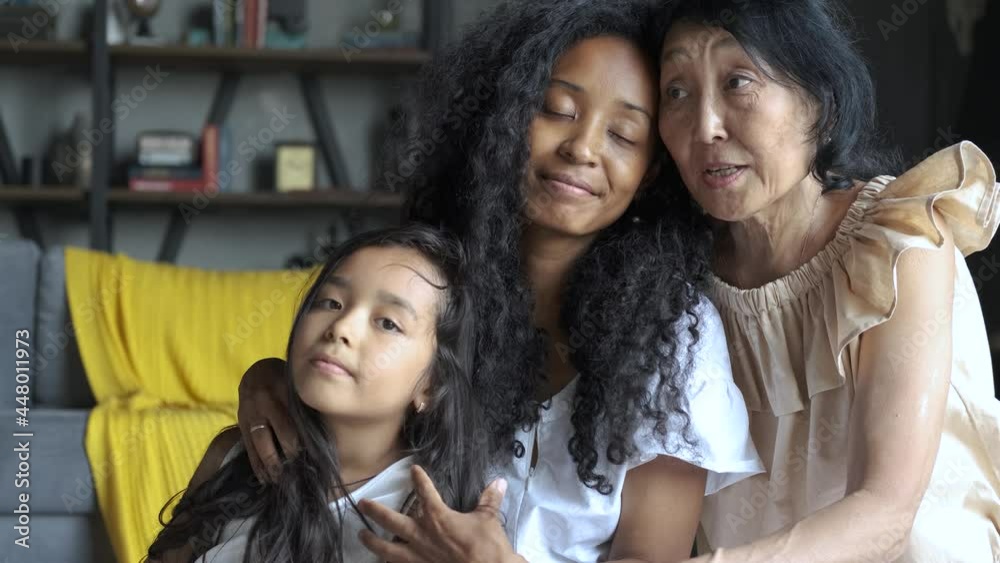 mixed race family, portrait of three generations of women mixed race family, portrait of three generations of women