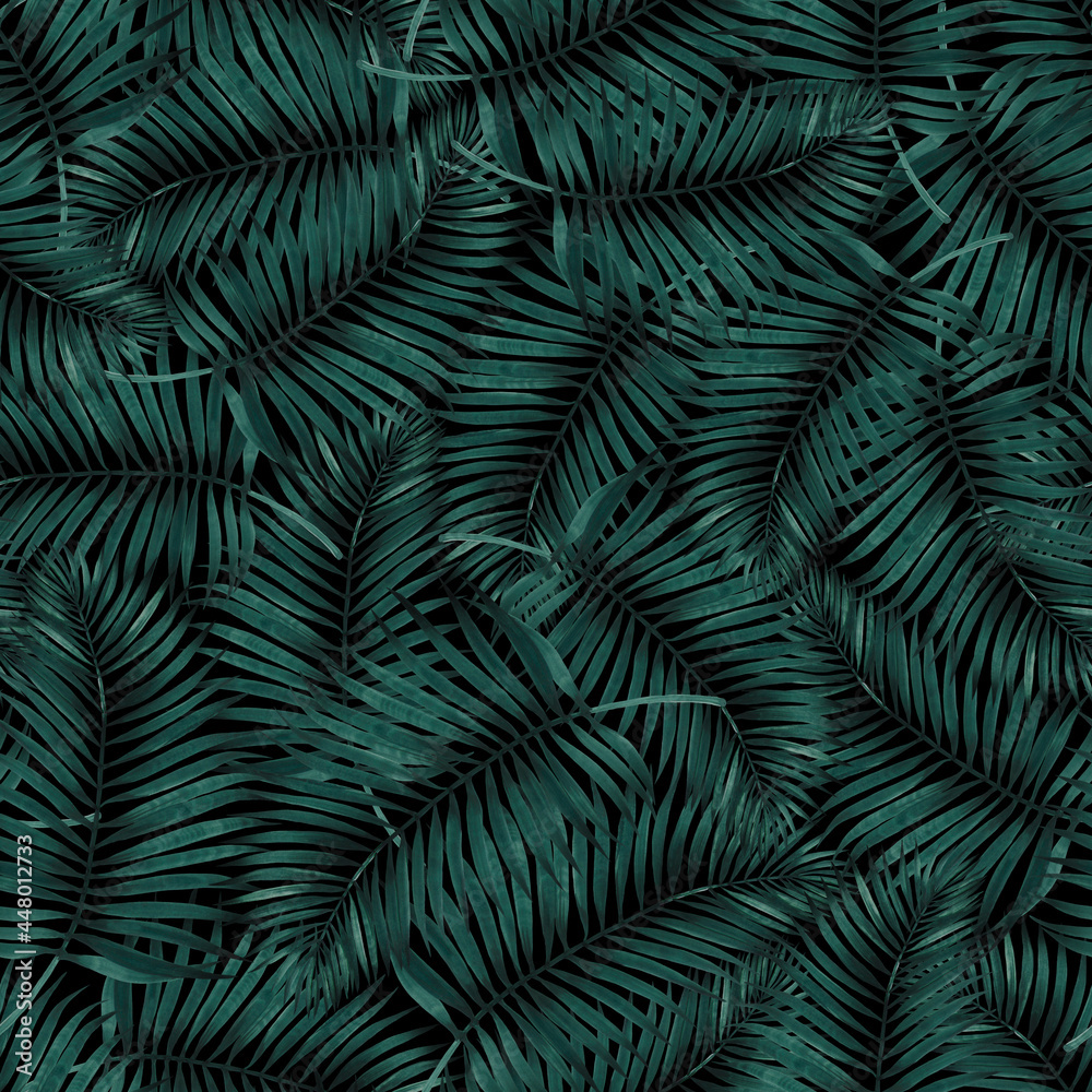 Seamless pattern of dark green tropical palm leaves. You can use it for your own design.