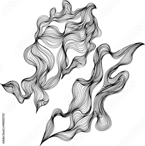 Set of abstract shapes. Hand drawn vector illustrations. Ink painting style composition