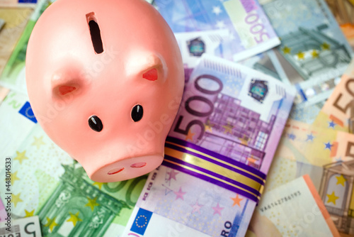 Piggy Bank is worth on the background of the Euro
