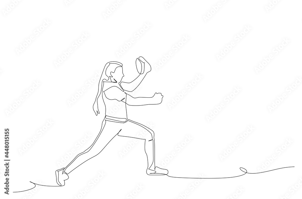 Single continuous line drawing of skilled softball catcher gaining a grip on the loose ball while looking up field. Sport exercise concept. Trendy line design vector illustration for promotion media