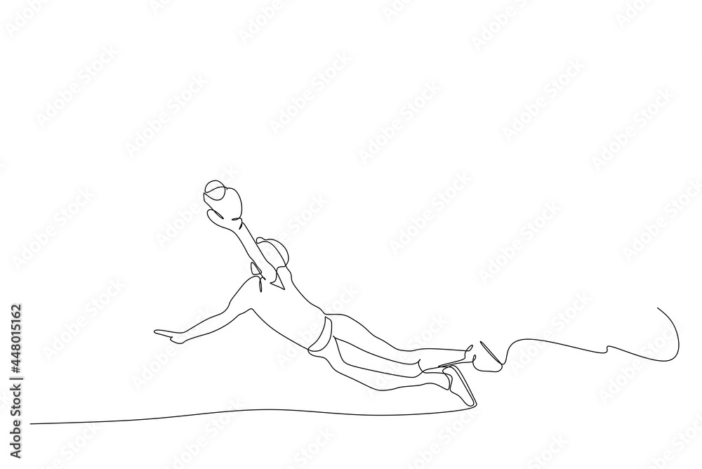 Continuous single line drawing of young energetic man baseball player diving to catch a ball - vector illustration. Sport training concept. Modern line draw design for baseball tournament banner Continuous single line drawing of young energetic man baseball player diving to catch a ball - vector illustration. Sport training concept. Modern line draw design for baseball tournament banner