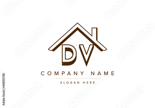 Alphabet letters DV home or house logo for real estate photo