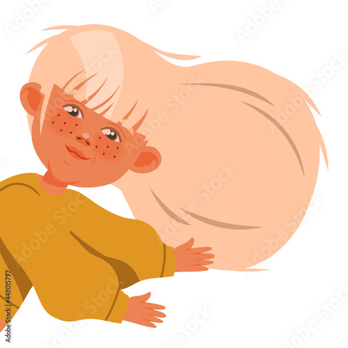 Smiling Girl with Blond Hair Playing and Having Fun Vector Illustration