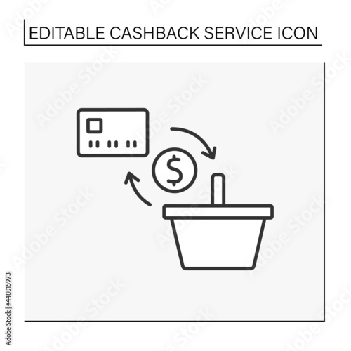 Cashback line icon. Credit card benefit. Refunding small money percentage of sum from purchases. Shopping concept. Isolated vector illustration. Editable stroke