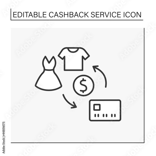 Shopping line icon. Refunding money from buying clothes. Percentages from purchase. Cashback service concept. Isolated vector illustration. Editable stroke