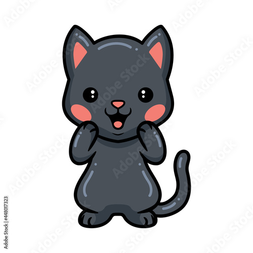 Cute happy black little cat cartoon