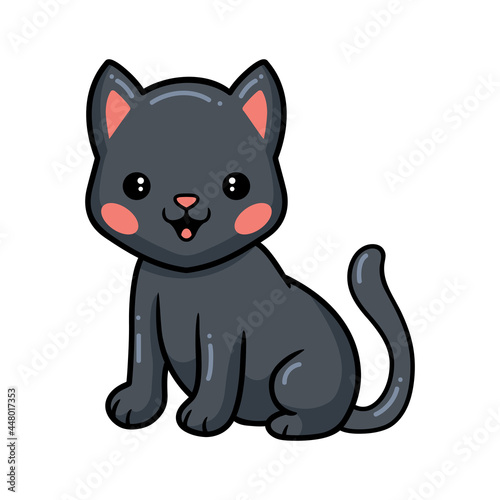 Cute black little cat cartoon sitting