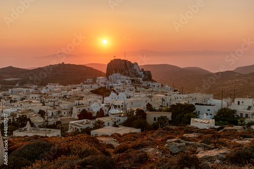 scenic golden hour view in Chora Amorgos  Greece