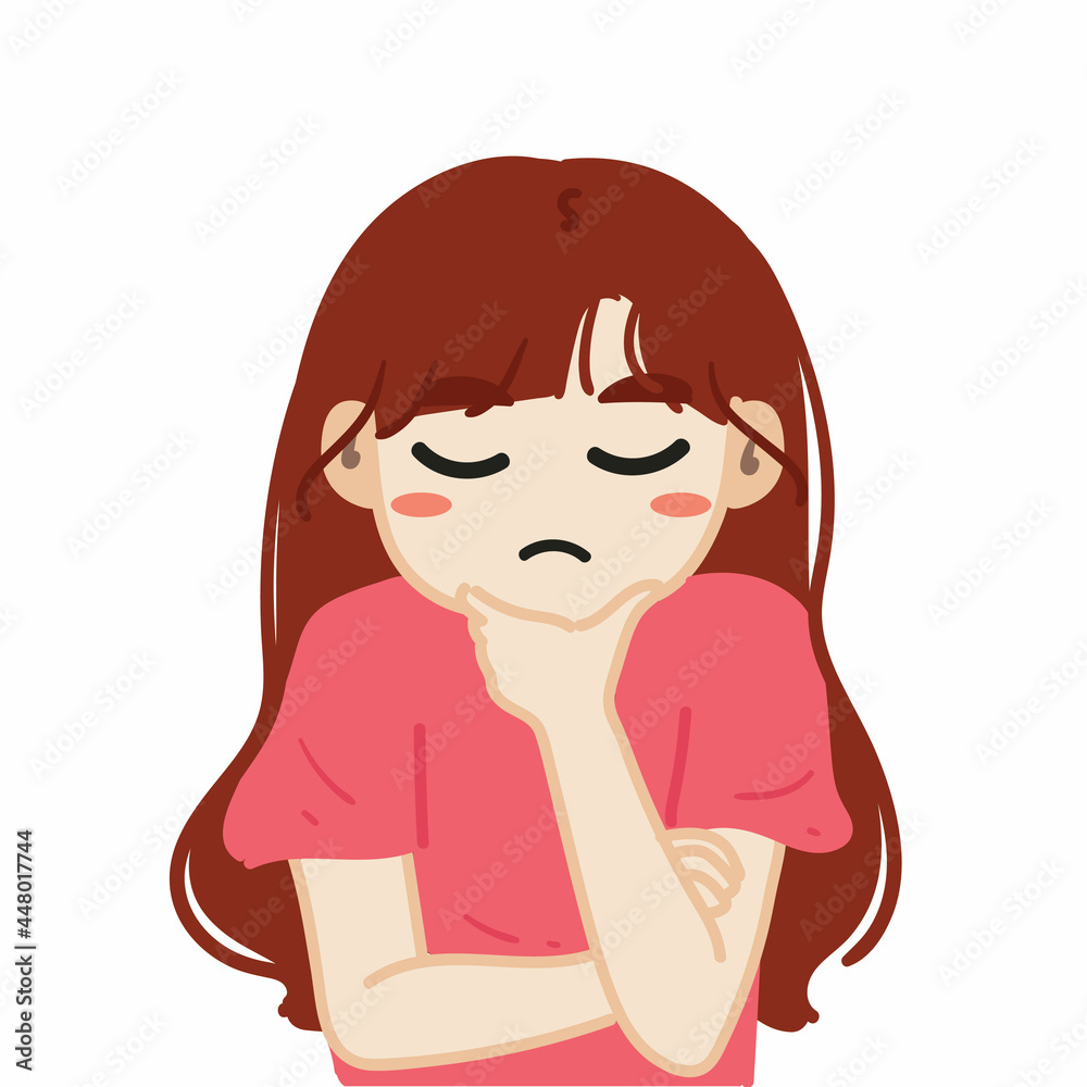 cartoon illustration of cute girl in deep thinking cartoon illustration of cute girl in deep thinking