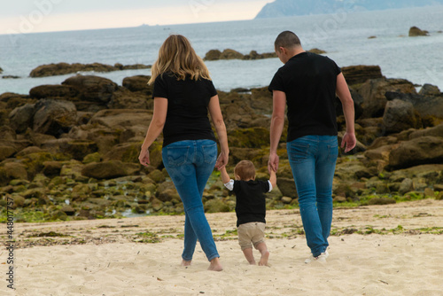 family walking on the beach